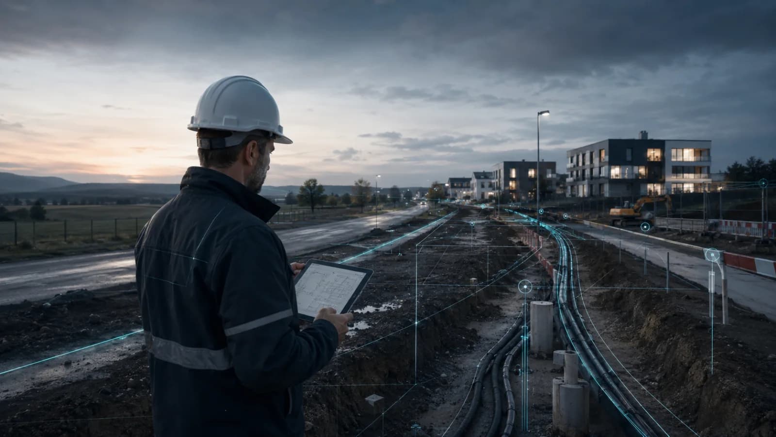 Ingenieur bei der digitalen Planung einer Leitungstrasse
